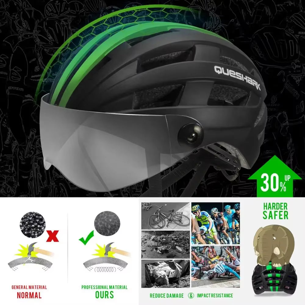 Men Women Ultralight Cycling Helmet MTB Road Bike Bicycle Motorcycle Riding Removable Transparent Lens Safely Cap QE116