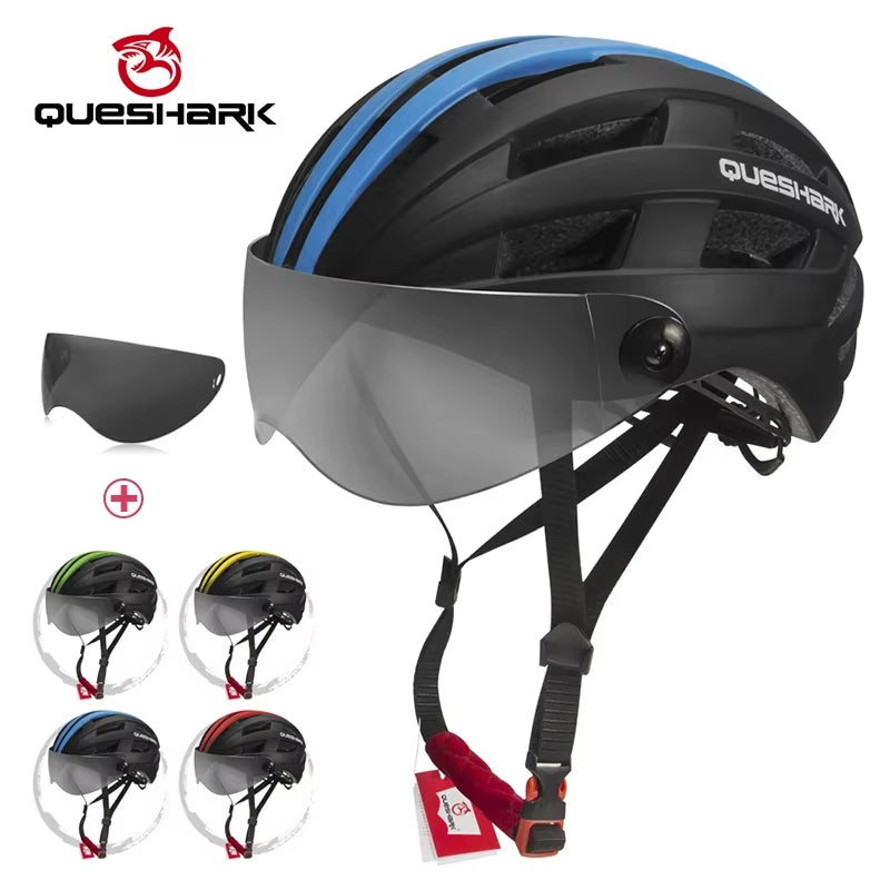 Men Women Ultralight Cycling Helmet MTB Road Bike Bicycle Motorcycle Riding Removable Transparent Lens Safely Cap QE116