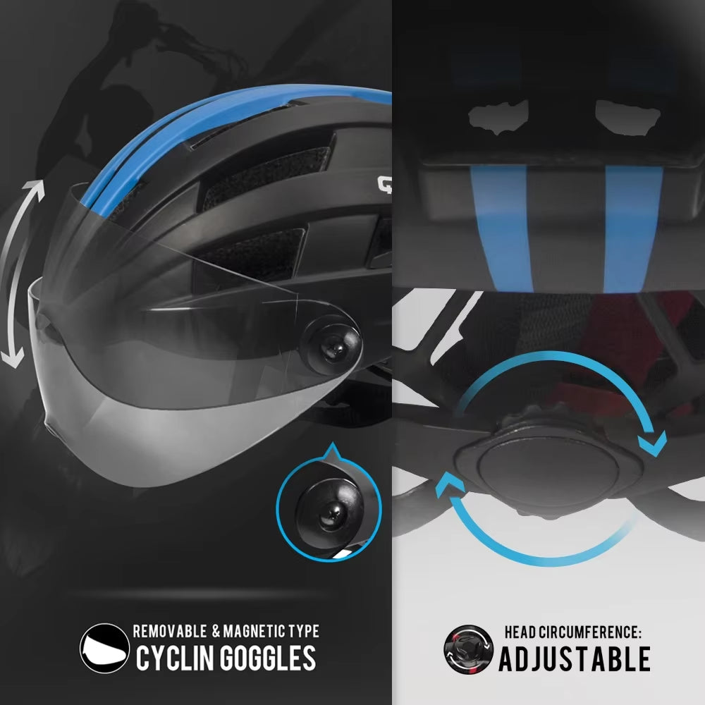 Men Women Ultralight Cycling Helmet MTB Road Bike Bicycle Motorcycle Riding Removable Transparent Lens Safely Cap QE116