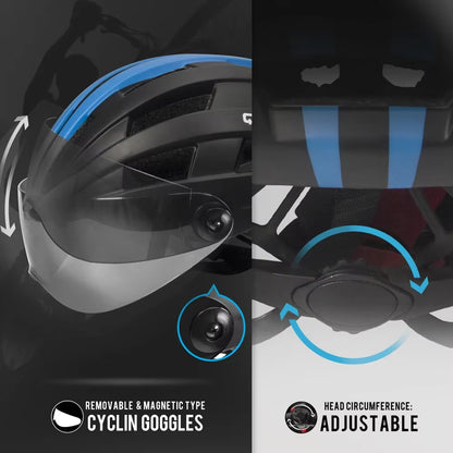 Men Women Ultralight Cycling Helmet MTB Road Bike Bicycle Motorcycle Riding Removable Transparent Lens Safely Cap QE116